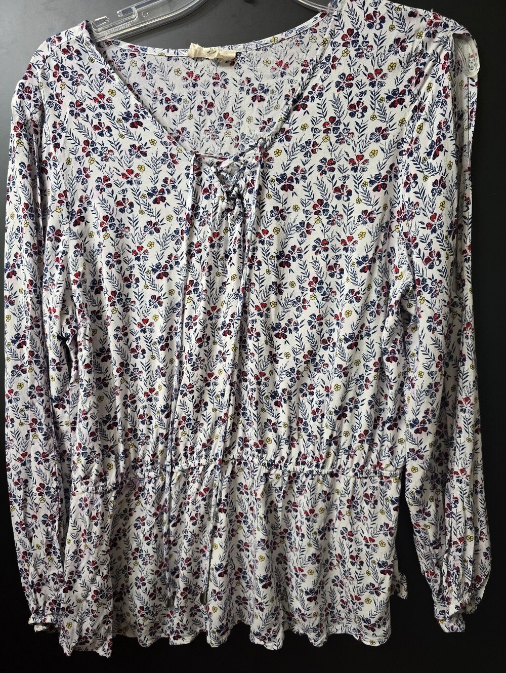 Floral Lace-Up Peplum Blouse Multi-Color Print Sleeves Cut Out At Wrist